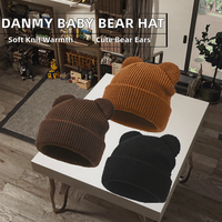 Bonnet bébé mignon en tricot côtelé 100 % acrylique avec oreilles d'ours pour nourrissons, tout-petits, garçons et filles – Bonnet doux pour l'hiver