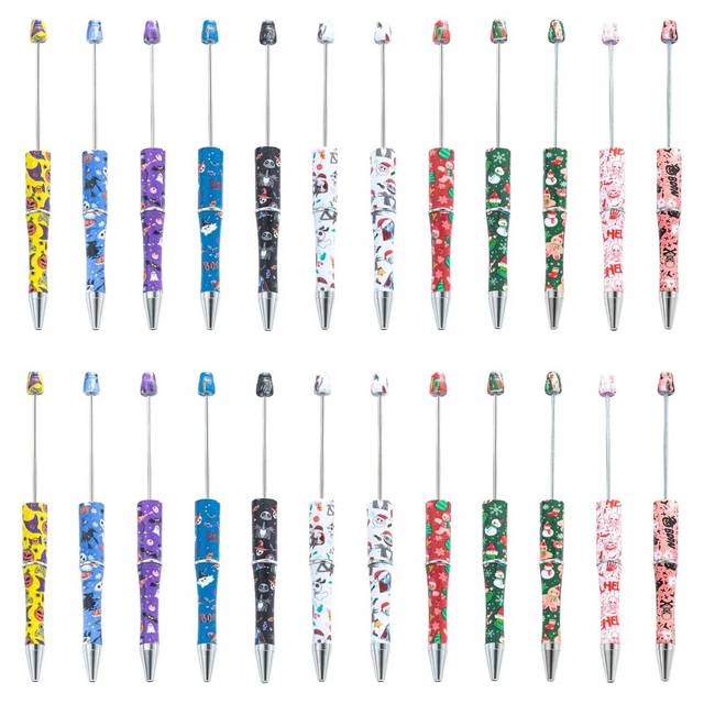 Wholesale DIY Promotional Multi-Color Beadable Ballpoint Pens Halloween/Christmas Cute Plastic Pen with Smotth Writing for Gifts