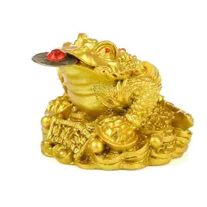 Feng Shui Toad Money LUCKY Fortune Wealth Chinese Golden Frog Toad Coin Home Office Decoración Adornos de mesa Lucky YLM9769