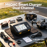 Chargeur intelligent double canal ToolkitRC M6DAC 25A AC DC 1-6S LiPo LiHV PD 700W 65W avec écran IPS 3,5 pouces pour drone FPV