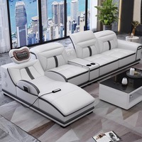Ensemble de canapés en cuir intelligent multifonctionnel modulaire d'angle avec chaise longue, massage, éponge, grande taille, moderne, minimaliste RUYI A0096 en acier inoxydable