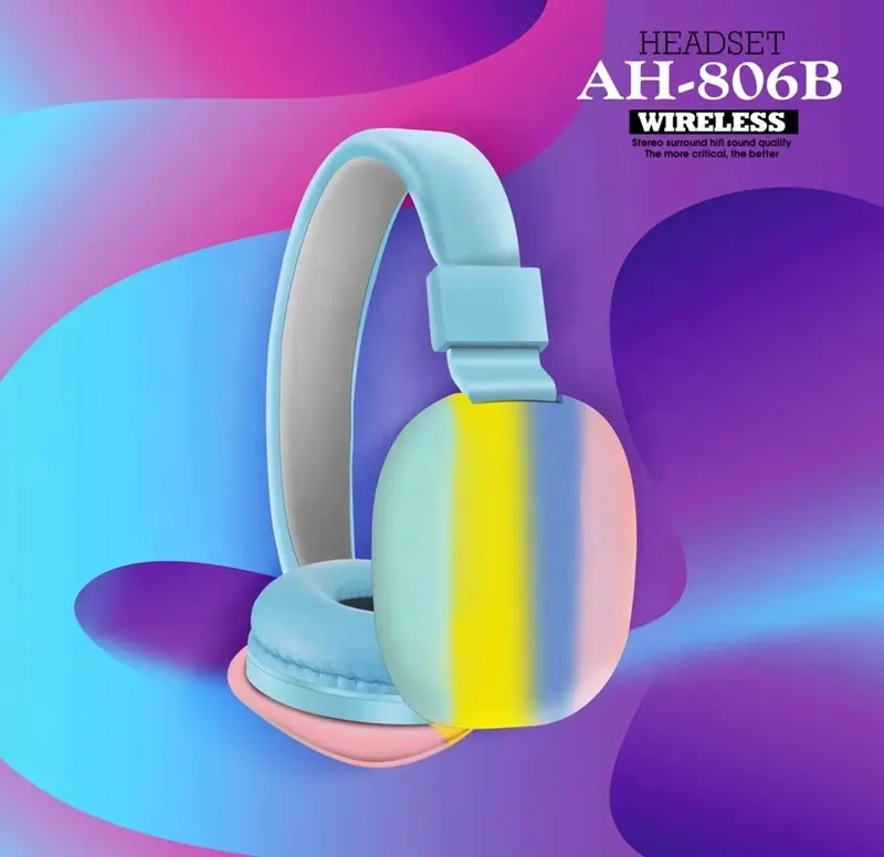 Auriculares inalámbricos AH806A para chica, con arcoíris, bonitos, ajustables, con cancelación de ruido, novedad