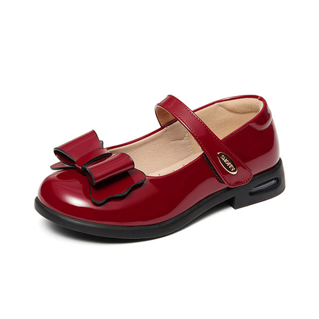 Black Red Bow Hook and Loop Genuine Leather Wholesale Kids Shoes Kids Dress  Shoes Kids Shoes Girls Mary Jane