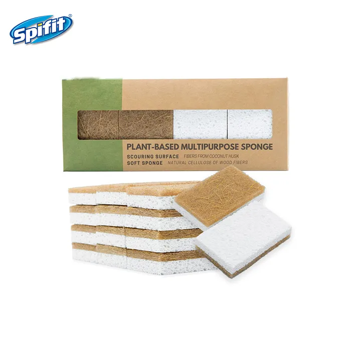 Spifit sinh thái thân thiện mùi miễn phí phân hủy sinh học thực vật dựa trên Scrubber Pads dừa cellulose bọt biển cho nhà bếp món ăn rửa