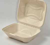 Boîte à burger en bagasse de canne à sucre, qualité alimentaire, avec couvercle à charnière, jetable, micro-ondable, biodégradable, pour plats à emporter, restaurant, pique-nique