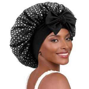 Nouveauté : <span class=keywords><strong>Bonnet</strong></span> de nuit en satin pour femme, long et à queue, monocouche, pour le soin des cheveux, idéal pour les voyages, le <span class=keywords><strong>ski</strong></span> et les sports, avec motif à sequins - Product Image 1