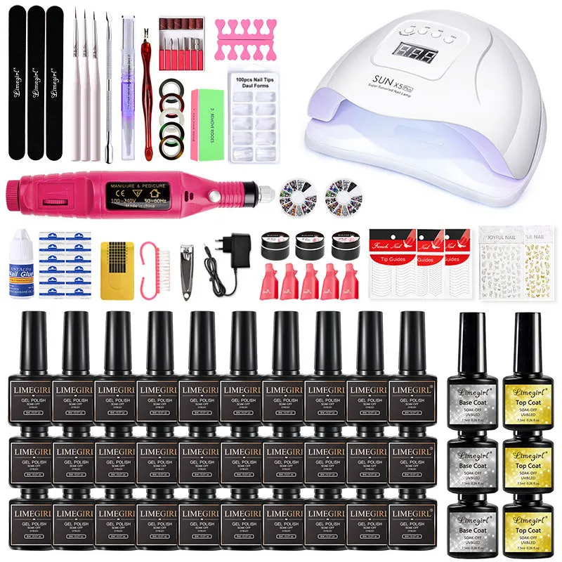Meetnail Wholesale factory professional manicure sets private label varnish soak off gel girls nail polish kit with uv light
