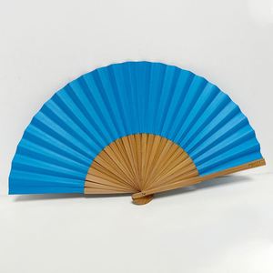 Abanicos de mano de bambú plegables con logotipo personalizado al por mayor, abanicos de papel azules de madera para bodas, abanicos de mano clásicos tradicionales - Product Image 6