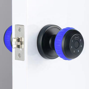Poignée de porte intelligente en bois avec clavier numérique à empreintes digitales, boule ronde, pêne dormant simple, serrure sans clé pour remplacer l'ancienne serrure à poignée - Product Image 3