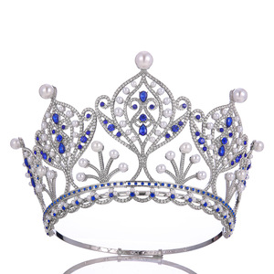 Couronne en alliage d'argent avec perles et cristaux, design ajouré étincelant, décoration de tête pour mariage, concours de beauté, fête - Product Image 3