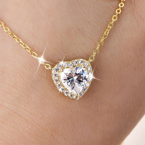 Collar de Amor Eterno con Circonita Cúbica de 8x8mm, Corte en Forma de Corazón, Collar de Circonita Redonda de 1.5mm para Mujer, Compromiso, <span class=keywords><strong>Día</strong></span> de San Valentín - Product Image 2
