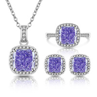 Set Perhiasan Zirkon Fireworks Cut Copper Princess Square Berlapis Emas - Cincin, Anting, Kalung, Liontin (Laris Terjual)