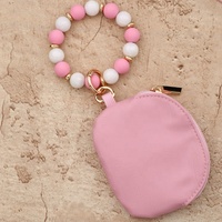Gelang Silikon Manik-Manik Lucu untuk Wanita, Dompet Koin Kecil Portabel, Kantong Koin PU dengan Ritsleting, Tempat Kartu ID, Penyimpanan Saku Harian Wanita