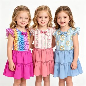 Custom Flowers Flutter Sleeve Holiday Print Girls Summer Dresses Wholesale Party Factory Price Boutique Children Cute <b>Toddler</b> - Product Image 1