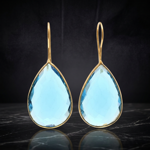 Boucles d'oreilles pendantes en forme de goutte d'eau en quartz bleu clair, en argent sterling plaqué or, unisexe, bijoux de mode pour anniversaire, vente en gros - Product Image 2