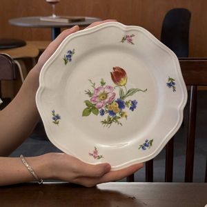 Assiette à dessert et à gâteau en porcelaine écologique à motif végétal médiéval français, créative, pour restaurant, usage domestique et fêtes - Product Image 2