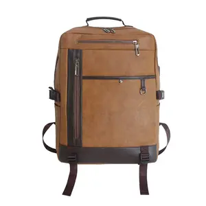 新款男士PU皮革背包大容量复古港式背包休闲旅行笔记本背包带USB
