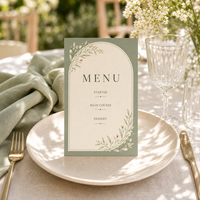 Cartes de menu de mariage personnalisées en vert sauge, menus de table de réception de jardin personnalisés