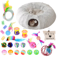 Ensemble de jouets interactifs pour chat, 20, 24 ou 30 pièces, tunnel en peluche pour chaton, lit en forme de beignet, tunnel pliable pour chat avec jouets pour chat