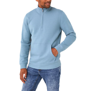 เสื้อสเวตเชิ้ตผู้ชายผ้าฝ้ายคุณภาพสูงแบบถัก ซับในอย่างดี เป็นมิตรต่อสิ่งแวดล้อม ไม่เป็นขุย สำหรับฤดูใบไม้ผลิ รับผลิตแบบ OEM ODM ฮู้ดดี้ซิปครึ่งตัว - Product Image 1