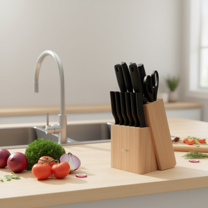 Juego de Cuchillos de Cocina de 15 Piezas de Acero al Carbono Alemán, Mango Ergonómico de PP, Bloque de Madera, Afilador, para Cocineros Caseros - Product Image 2