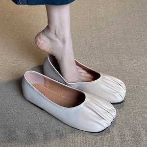 Français plat plissé bouche peu profonde chaussures femmes 2025 nouveau Joker-pédale carré fond souple pas fatigué <span class=keywords><strong>pieds</strong></span> Milk918 - Product Image 1