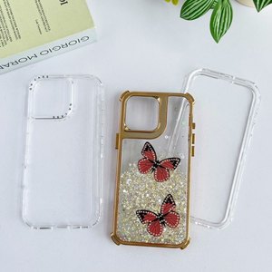 Bướm long lanh sang trọng Bling Epoxy TPU 360 Thiết kế chống sốc Phụ kiện sáng bóng New PC trở lại tùy chỉnh bán buôn điện thoại di động trường hợp - Product Image 6