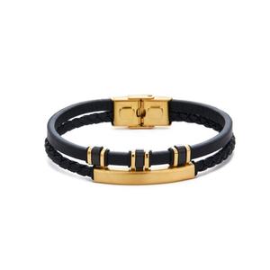 Custom 316l Stainless Steel <b>Men</b> <b>Bracelet</b> Engrave 14k 18k <b>Gold</b> Plated Fashion Multi-layer Leather Braided <b>Bracelet</b> for <b>Men</b> - Product Image 5