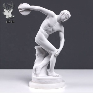 Decoración tamaño natural mármol blanco hombre desnudo grandes atletas estatua piedra tallada discobolus escultura - Product Image 2