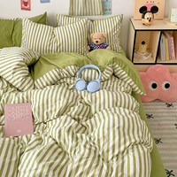 Ensemble de housse de couette 4 pièces en gros, toucher doux et lavé, imprimé rayé, taille King