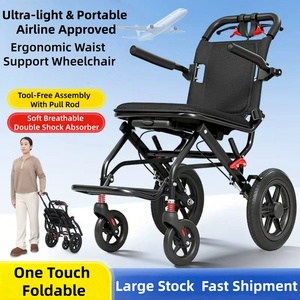 Sedia a Rotelle Leggera e Pieghevole per Anziani, Carrello da Viaggio Portatile con Freno a Mano, Telaio in Acciaio ad Alto Tenore di Carbonio - Product Image 2