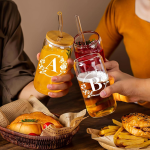 <span class=keywords><strong>Prix</strong></span> <span class=keywords><strong>de</strong></span> gros usine 16 oz tasse à café tasse à bière avec lettres tasses en verre avec couvercle en bambou et verre paille tasse en verre - Product Image 2