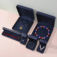 Boîte en cuir PU bleue personnalisée avec logo pour bague, pendentif, bracelet, collier, boîtes à bijoux