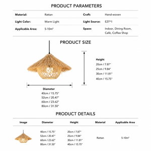 Lampada a Sospensione in Ferro e Rattan Stile Giapponese, Altezza Regolabile, LED Luce Calda, <span class=keywords><strong>Paralume</strong></span> Medio per Matrimoni, Casa, Ufficio, Camera da Letto - Product Image 6