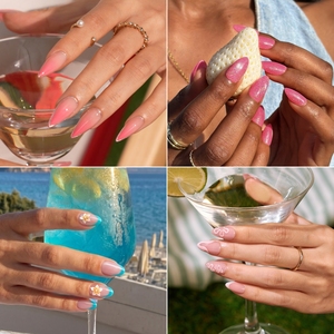 Faux ongles autocollants œil de chat bleus, extra courts, forme amande, brillants, en gel souple, pour l'été, vente en gros, Alta Calida - Product Image 5