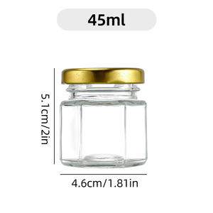 Frasco de Vidrio Transparente Hexagonal de 45 ml con Tapas Herméticas de Metal para Miel, Mermelada, Mantequilla de Maní, Galletas, Ensaladas - Product Image 6