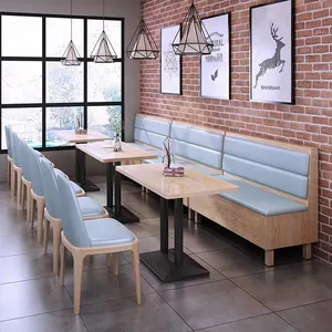 高品质4座木质咖啡桌和展位座位套装咖啡室真皮展位沙发和餐桌套装