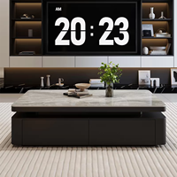 Table basse moderne minimaliste de luxe en pierre frittée écologique, aspect marbre, avec base en métal, pour salon