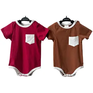 Mode été unisexe enfants sans manches bouton couleur unie combinaison jersey coton barboteuse personnalisé bébé onesies