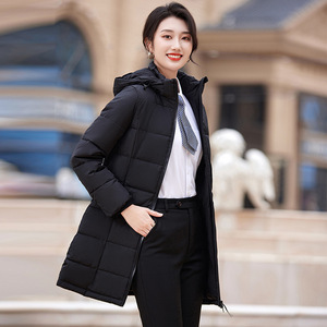Women's Mid Length Cotton Padded Coat With Hood Detachable Slim Fit Warm Winter Workwear For Office And Banking Jobs - Product Image 3