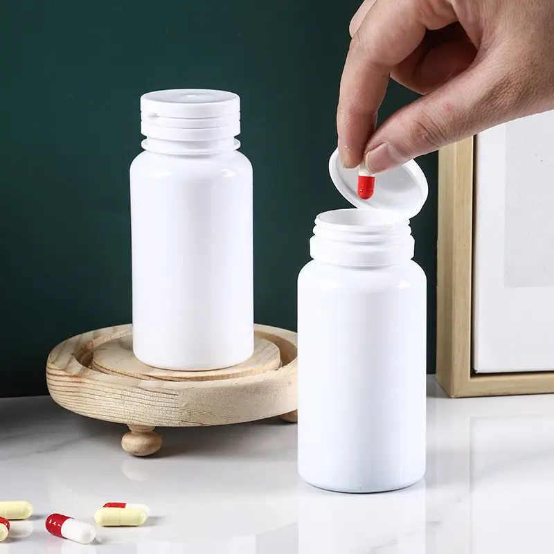 MAYSURE kundenspezifisch guter Preis 60 ml 70 ml PET-Tablettenflasche bernsteinfarbene Plastikpille Kapselgefäß für Apotheke mit CRC-Kappe