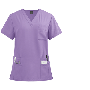 Wholesale High Quality Printed Lavender V-Neck Cotton Polyester Woven Medical Scrub <b>Set</b> for <b>Doctor</b> Nurse Multiple Utility - Product Image 1