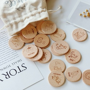 Đôi có kích thước khắc Montessori chữ hoa chữ thường di chuyển bảng chữ cái tiền xu gỗ sồi động vật đĩa khối cho trẻ em - Product Image 1