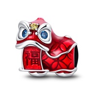 Pendentifs Perles en Argent 925 pour la Série du Nouvel An pour Enfants, Motifs Danse du Lion, Lanterne Rouge et Chat Porte-Bonheur, Meilleures Ventes Transfrontalières