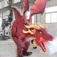 Costumes de dinosaures robots en silicone réaliste grandeur nature, dragon rouge, avec fumée et lumières LED