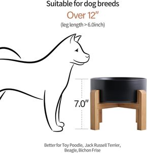 Bol pour animaux de compagnie noir mignon et moderne personnalisé Bols pour chien surélevés en bois de <span class=keywords><strong>porcelaine</strong></span> Bol pour chien en céramique et bois dégradés avec support - Product Image 3