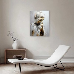 Dipinto su Tela Vintage con Buddha e Loto Rosa, Arte Murale Zen Neutra e Spirituale per Casa e Sala di Meditazione - Product Image 4