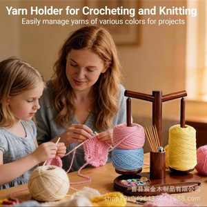 Wooden Yarn Rack Double Axis With Phone <b>Stand</b> And Hook Storage Craft Tools - Product Image 3