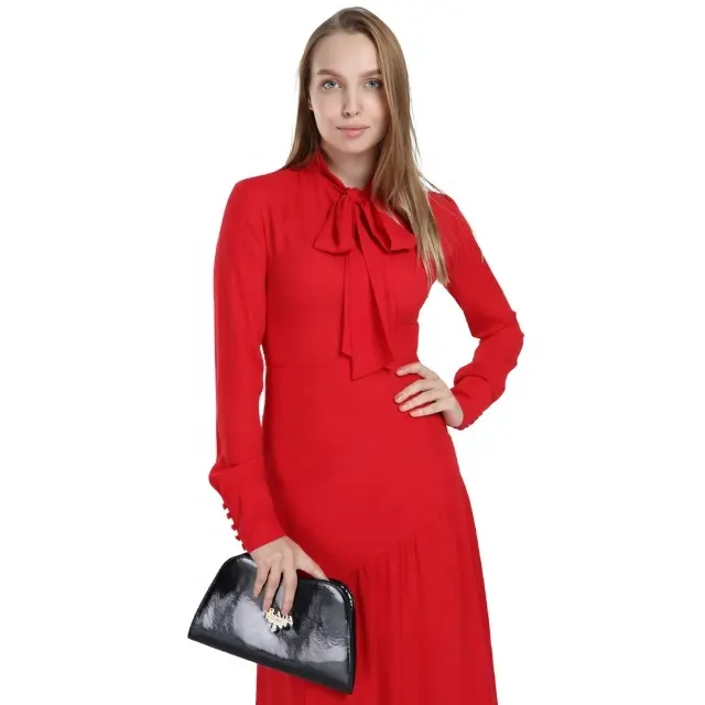 Vestir Roupas Mulheres Ropa Mujer Pedir Preço Moda Manga Longa Vestido Vermelho Roupas De Designer Melhor Preço De Fabricante Têxtil