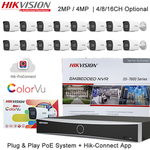 Kit PoE de Visión Nocturna a Todo Color Hikvision 24/<span class=keywords><strong>7</strong></span>, Sistema de Seguridad para Exteriores de 2MP/4MP 4/8/16 Canales con NVR <span class=keywords><strong>Plug</strong></span> & Play - Product Image 1